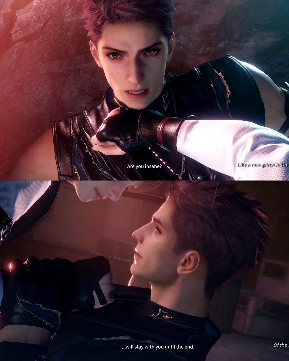 Sikaloolala's tweet photo. Just rewatched the scene and noticed that when MC subdued him and placed her fist on his chest..he just let her and even held her wrist to keep it there before flirting with her 😔Oh they’ll never make me hate or fear your smooth submissive ass Valko #ValkoIsLoved #BringValkoBack https://t.co/o40XYsrDeR