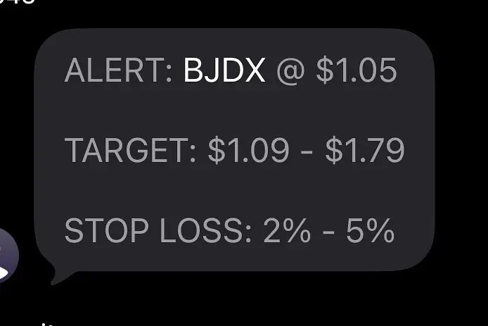 TopStockAlerts1's tweet photo. $BJDX fresh alert printing today 💰💰💰💰👏

Don’t miss out on the next one!! https://t.co/Nw5akoytHo