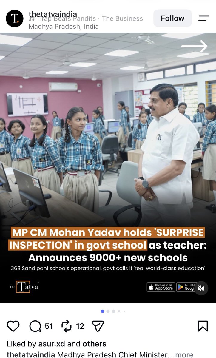 BefittingFacts's tweet photo. Look who’s funding The Tatva!

The Chief Minister of Madhya Pradesh, Mohan Yadav.

The Tatva spread fake news during the CJP protests, claiming that military tanks had been spotted in Delhi.
             
Now, Mohan Yadav is paying them to post pictures of his “surprise inspections.”

Zero Work, 100% PR.