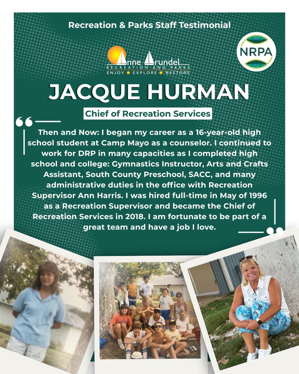 RecParks's tweet photo. From a 16-year-old camp counselor at Camp Mayo to Chief of Recreation Services—Jacque’s journey with AACo Rec &amp; Parks spans decades of leadership &amp; community passion! 🏕️⚽🎨

"I am fortunate to be part of a great team and have a job I love."

Thank you for everything, Jacque! 🙌 https://t.co/yA4prMPnfj