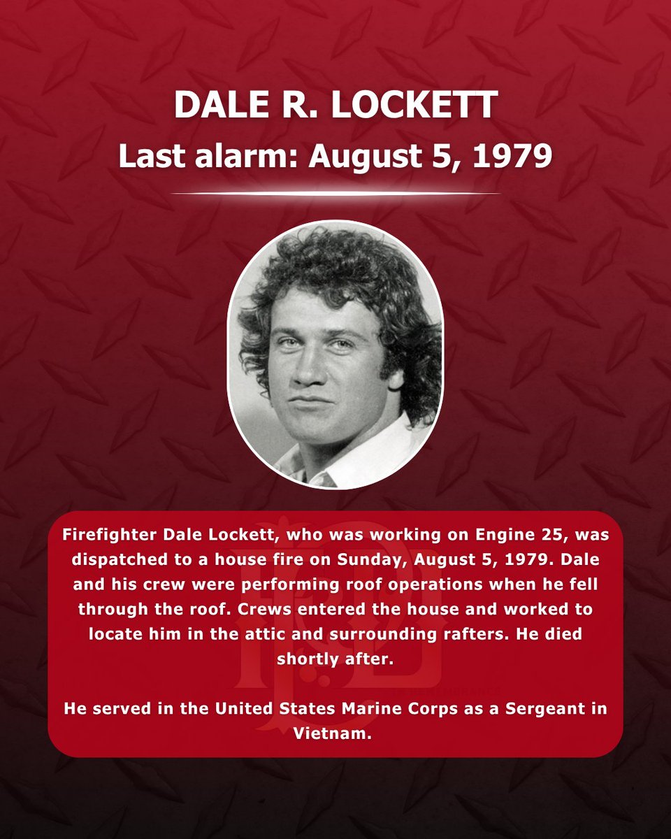 PHXFire's tweet photo. IN REMEMBRANCE: Today marks 47 years since we lost Firefighter Dale Lockett in the line of duty. Today and every day, #PHXFire honors his service and sacrifice. https://t.co/a25yDdns1u