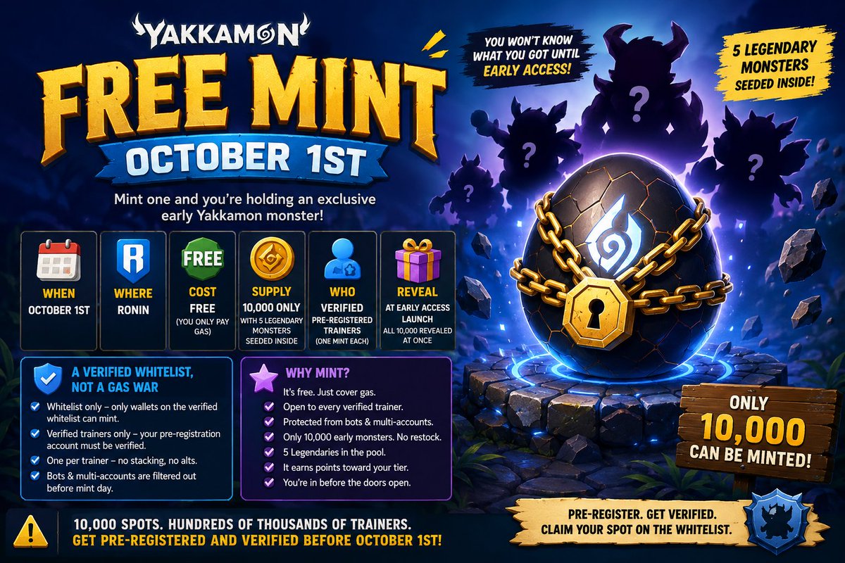 LazyAlq's tweet photo. 🔥 FREE MINT — OCTOBER 1 📷
@playyakkamon
Use my referral Code to Sign Up : YAKKA-6DMKWJ 
Get pre-registered &amp; verified before it’s too late. #Yakkamon #Ronin https://t.co/tCSQ8qC3Pj