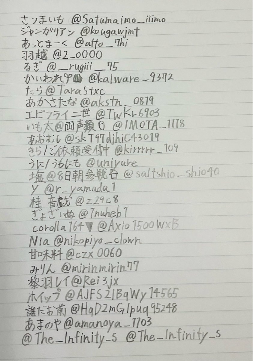 misomiso_co's tweet photo. 無地の紙でやった方が良かったかも😢字抜けあるかも
サブと本垢両方いいねしてる人は本垢で省略させてもらった↓ https://t.co/D9cNRhmbjR