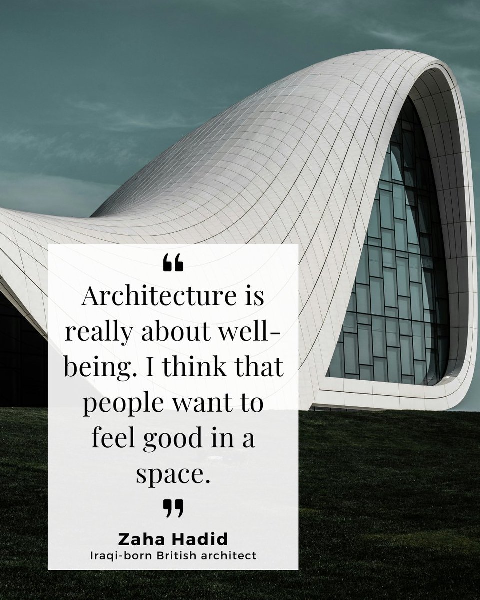 TheMikeWebbTea1's tweet photo. "Architecture is really about well-being. I think that people want to feel good in a space."
― Zaha Hadid 📖
#QuoteOfTheDay 💬 #DesignInspiration #StyleMatters #InteriorDesignGoals #ComfortInDesign #HomeVibes https://t.co/942N6e2nQu