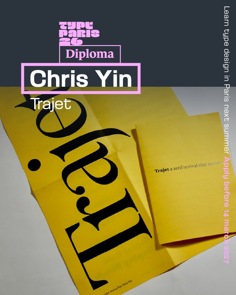 typeparis's tweet photo. 🤩Have a look to Trajet by Chris Yin, who received his #typeparis26 diploma. 🤩 https://t.co/6eooeELzwP

📌 Apply before the 14 March 2027 to #typeparis27 https://t.co/Gc7XcWR8KR