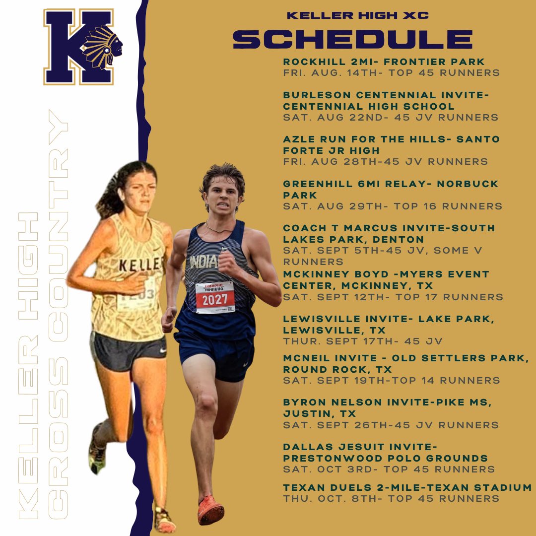 KHSSpeed's tweet photo. 9 days until our first XC meet!💙💛 We can’t wait to watch these athletes show off all the hard work they’ve put in over the summer. Time to race! Let’s go, Keller Indians! 🔥 https://t.co/vGaoQSnsE6