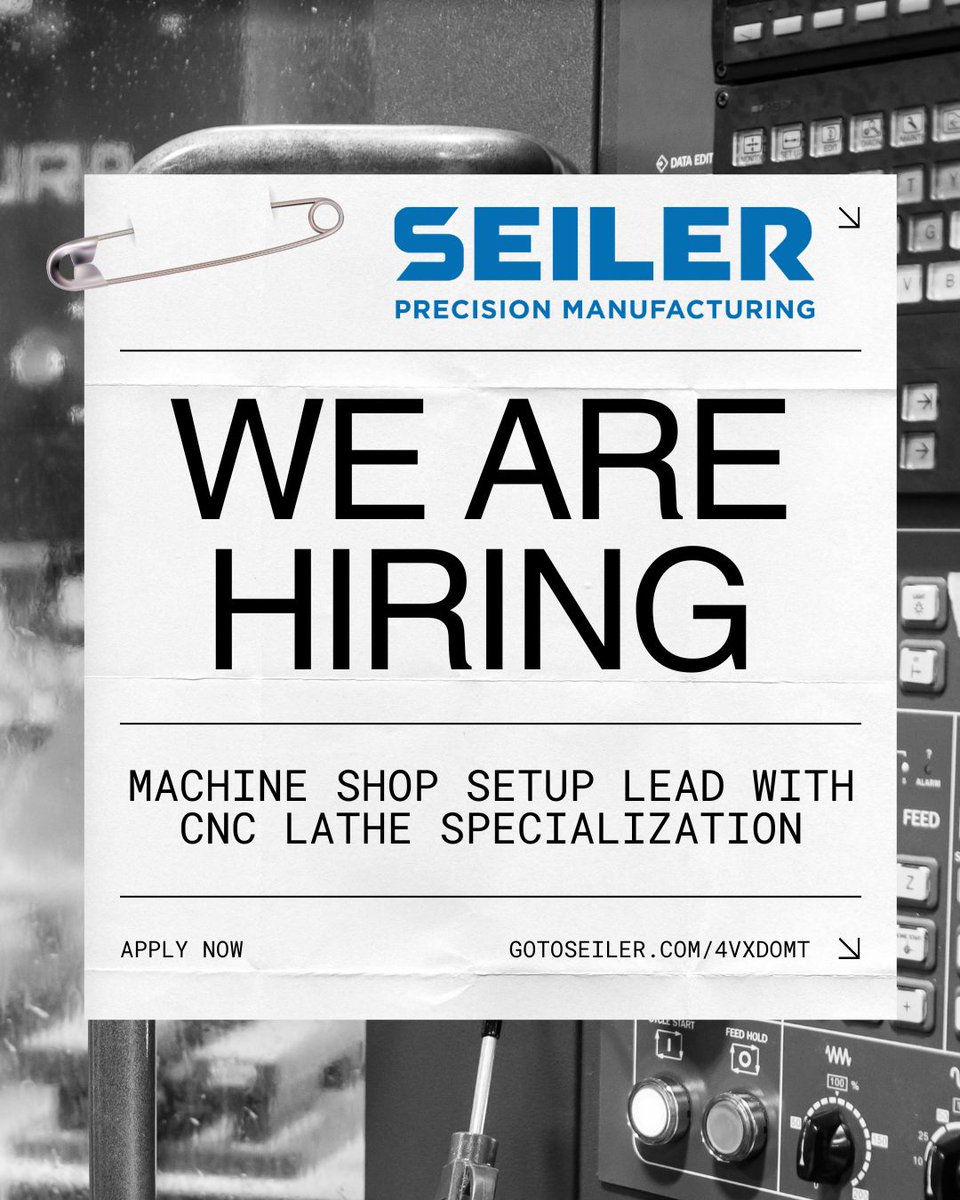 SeilerMFG's tweet photo. We’re hiring a Machine Shop Setup Lead with CNC lathe specialization to join Seiler Precision Manufacturing in St. Louis!

Apply today: https://t.co/wKodhXjVEZ https://t.co/G54NtWNXo2