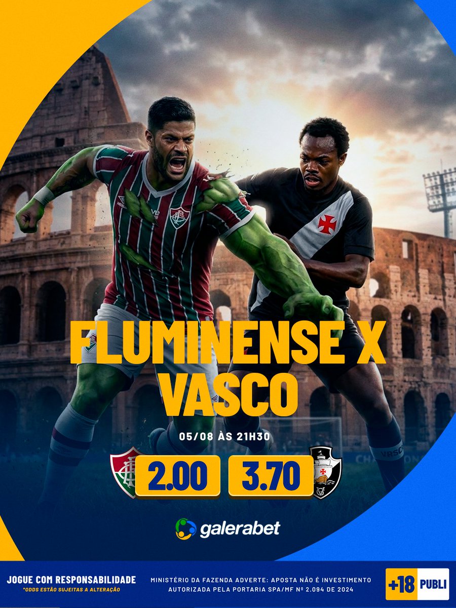 galerabet's tweet photo. FLUMINENSE OU VASCO? 🤔🤔🤔 

Os números mostram um confronto equilibrado, mas só um vai sair em vantagem! 👀👀

E aí, quem é maior para você? Comente abaixo! 👇👇👇👇👇

Aproveite as melhores odds no site da Galera Bet.💙

🔞 Jogue com responsabilidade. https://t.co/lkMjHVSGrl