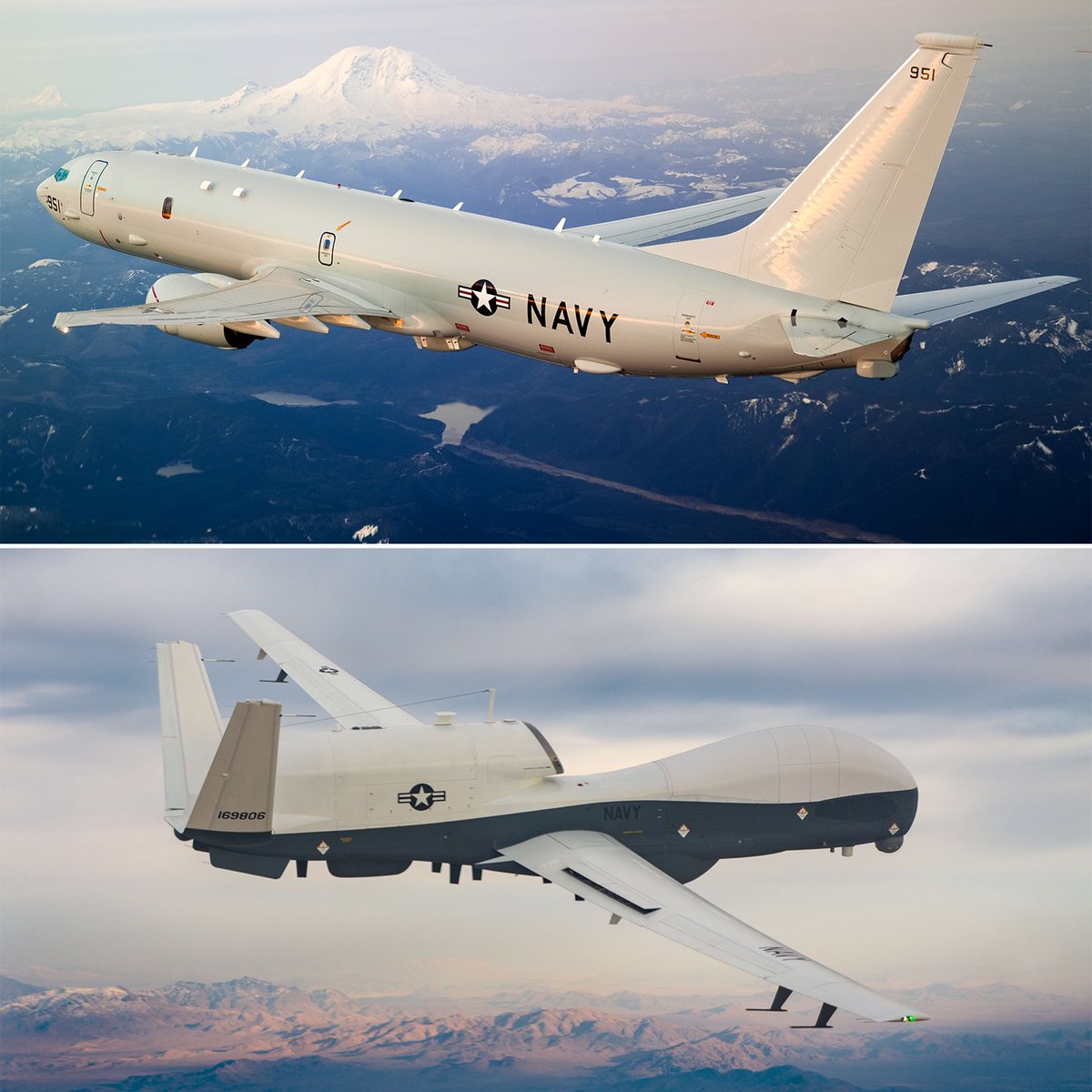 BoeingDefense's tweet photo. 🔱 Poseidon 🤝 Triton 🔱

In a recent lab demo, we teamed a P-8A Poseidon and MQ-4C Triton to share intelligence and automate mission control — all using universal standard interfaces.

See how we’re partnering for faster, smarter capability integration: https://t.co/DBjH5XODuu https://t.co/sx6KPdZfCt