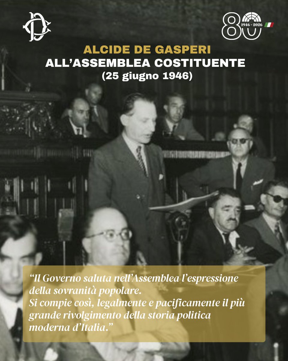 Montecitorio's tweet photo. #19agosto 1954: muore Alcide De Gasperi, uno dei protagonisti indiscussi della storia italiana del secondo dopoguerra. Il 25 giugno 1946, dai banchi del Governo a Montecitorio, De Gasperi rivolge il suo saluto all’Assemblea Costituente appena eletta.
#80costituente https://t.co/bDzzM4R2Xl