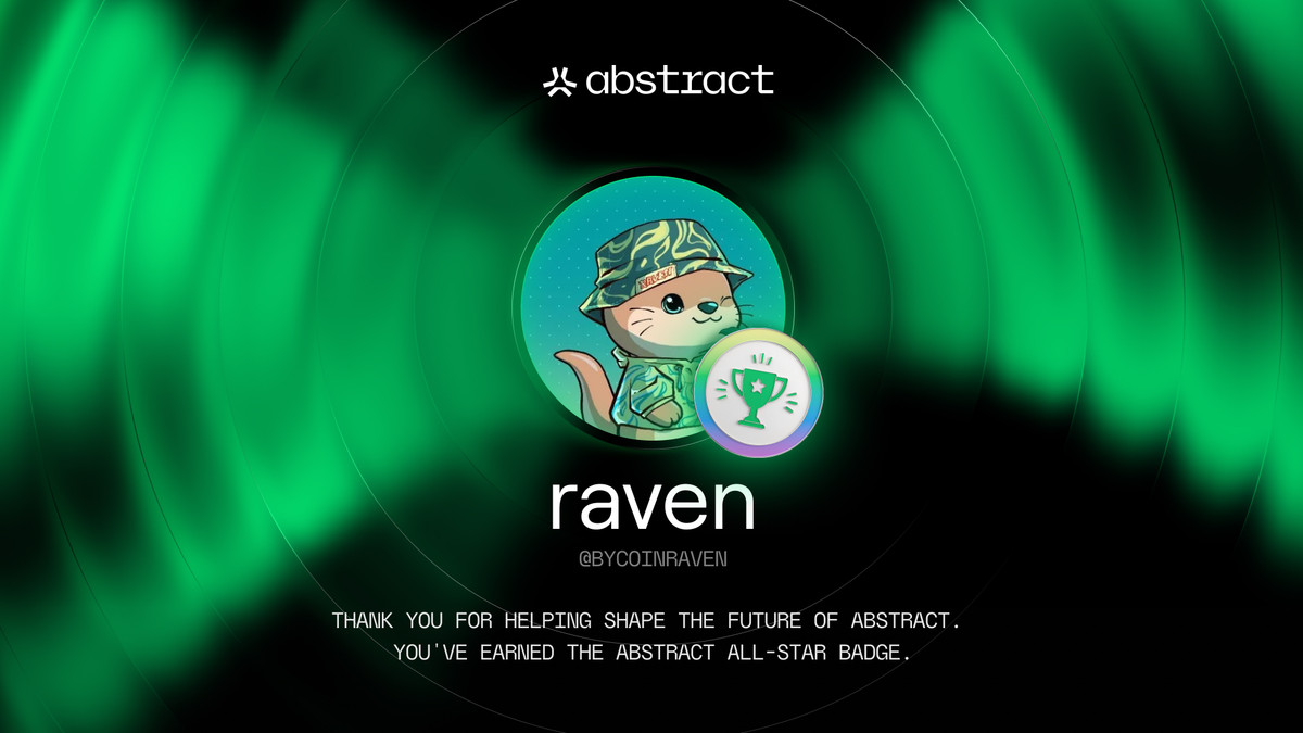 AbstractChain's tweet photo. Meet @bycoinraven, the first Abstract All-Star!

Pushing the boundaries of what’s possible on Abstract through building tools, experimenting, and bringing people together.

Huge congrats and thank you for being a key part of the Abstract ecosystem ✳️ https://t.co/7uTfTGhrmD