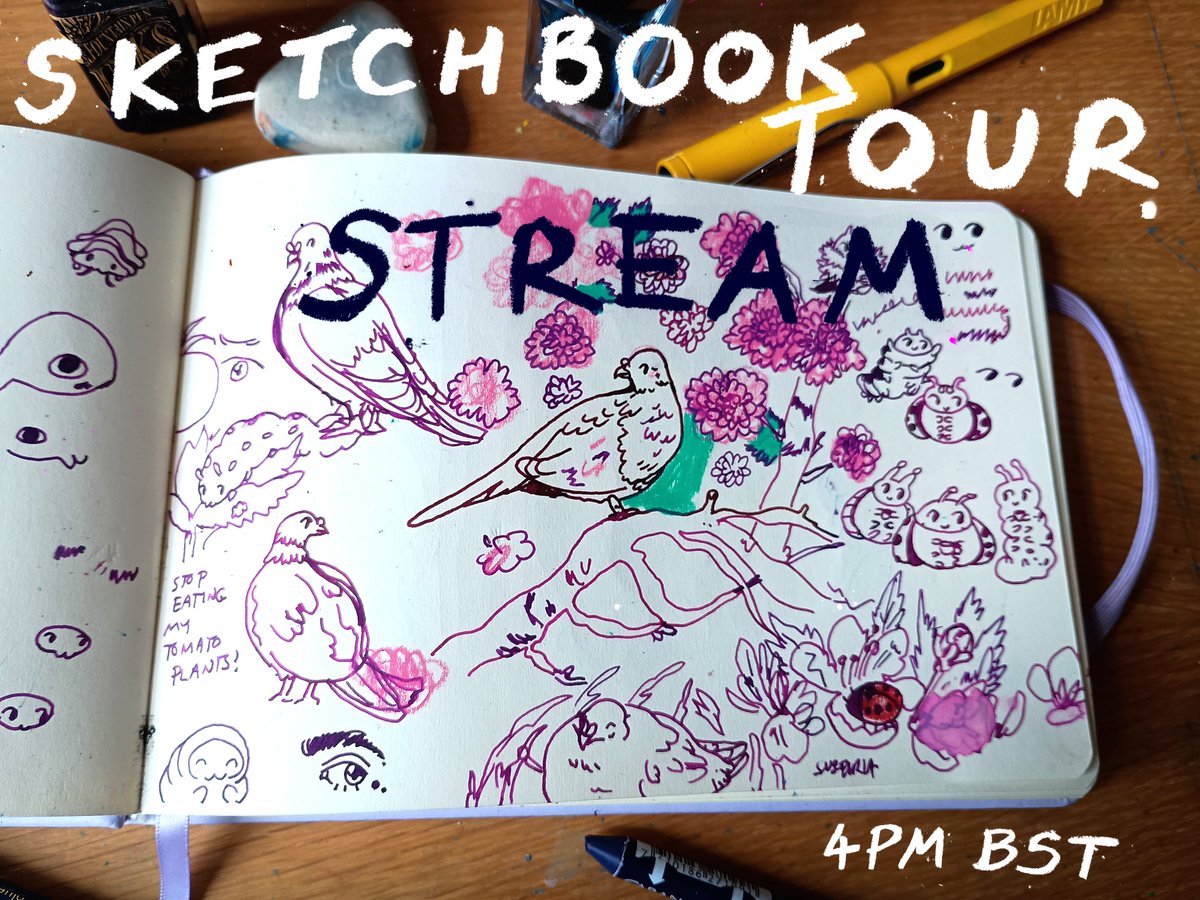 hannahlock's tweet photo. Hello!! I will be attempting a Sketchbook Tour stream from 4pm BST tomorrow! If I have time I will also be taking sketch requests at the end ✨✨

https://t.co/ZxjGr9b0bQ https://t.co/W5AUdWH4xD