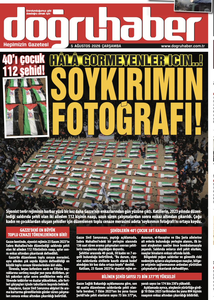 OzkYaman's tweet photo. Bir mahalle, bir gece, bir aile: 112 cenaze.
22 Kasım 2023 gecesi, saat 22:00'den sabah 06:00'a kadar. İşgal rejimi, Sabra Mahallesi'nde Hasayine ve Ebu Şeria ailelerinin sığındığı üç binayı art arda vurdu. Bir bina yıkıldı, hayatta kalanlar diğerine sığındı; o da vuruldu, üçüncüsüne toplandılar.
Sonra üçüncü bina da vuruldu.
Yaklaşık 300 kişiden oluşan bu iki aile, tek bir gecede enkazın altında kaldı.
Üç yıl.
Yardım ekipleri, işgal rejiminin engellemeleri yüzünden enkaza aylarca ulaşamadı. Nihayet 136 saatlik zorlu bir çalışmayla, 1 Ağustos'ta 112 naaş ve naaş kalıntısına ulaşıldı:
— 40'ı çocuk
— 38'i kadın
— 7'si engelli birey
Üç yıl boyunca beton yığınının altında bekleyen 112 insan, dün nihayet toprağa verildi. El-Şeyh Şaban Mezarlığı'na, Filistin bayraklarına sarılı tabutlarla, gül yaprakları eşliğinde uğurlandılar. Çocuklar tabutlara sarılıp ağladı.
Ve hâlâ 157 kişi o enkazın altında, üç yıl sonra bile bulunamadı.
Bir gecede bir mahalle. Bir ailenin üç kuşağı. Üç yıl beklemek, sadece toprağa verebilmek için.
Bu, "sayı"lardan ibaret değil. Bu, isimleri olan, gölgesinde oturduğu bir ağacı, sevdiği bir yemeği, bir gülüşü olan 112 insan.
#Gazze