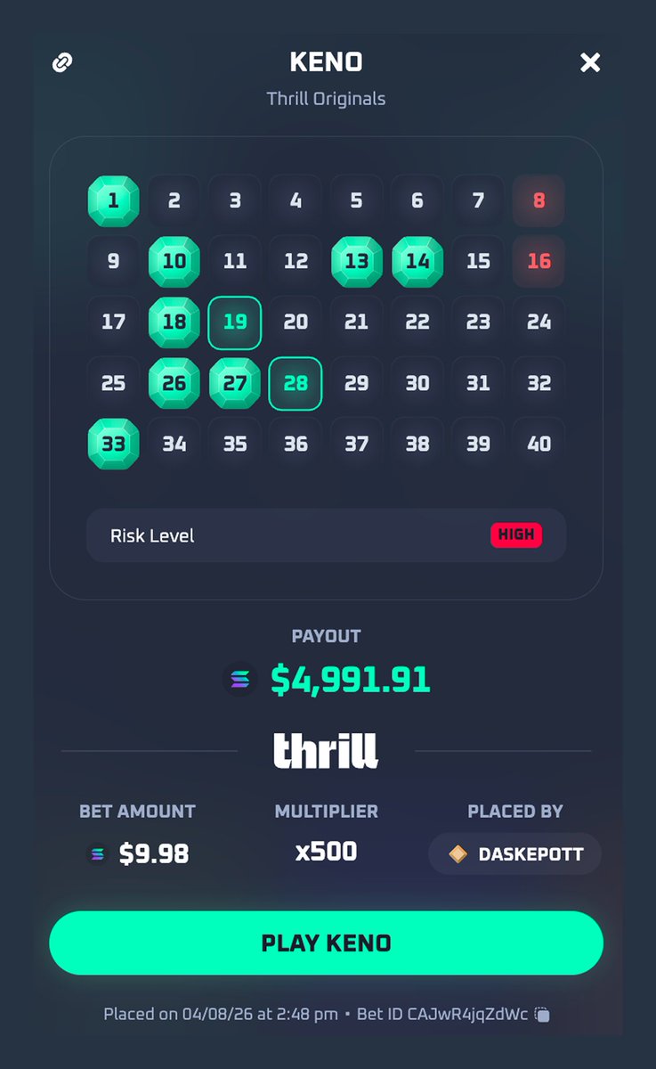 Thrill_com's tweet photo. 🔥 Incredible Keno hits.

What are your favourite numbers to play? https://t.co/zrOcul3Mzj
