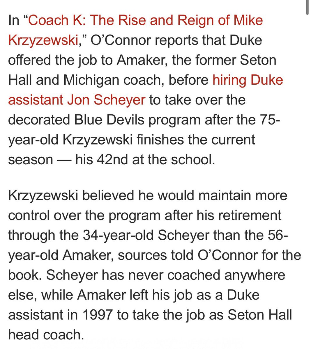 JoshGrahamShow's tweet photo. Harvard agreeing to visit Duke is especially interesting considering this nugget from @Ian_OConnor’s Coach K book. https://t.co/u7frn8KtQH
