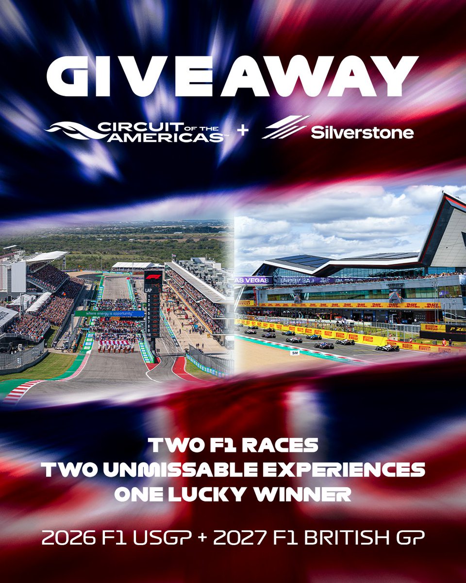COTA's tweet photo. COTA and Silverstone are joining forces for a major giveaway. Two F1 races. Two unforgettable experiences. One winner. ➡️ Link in bio https://t.co/2b30lbMaHA