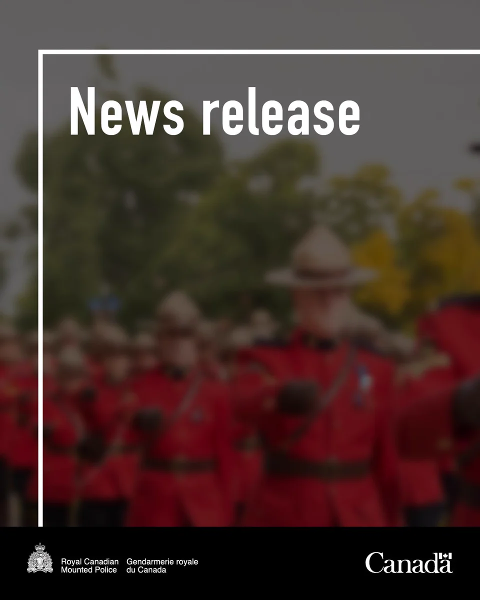 "News Release" Banner with a blurry background image of RCMP officers marching in Red Serge. The banner includes the RCMP and Government of Canada footers.