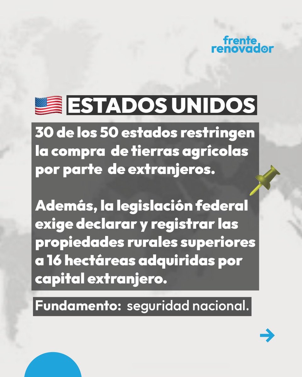 FrenteRenovador's tweet photo. No hay un solo país serio que entregue su tierra sin límite. La cuidan como lo que es: un activo estratégico. https://t.co/blxj1Y37Jw