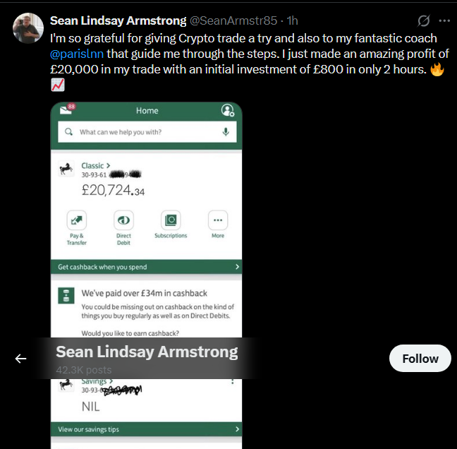 Armystrongy's tweet photo. @SeanArmstr85 Wanted to sent this to you as I have no dealings in cryptocurrency and wanted to expose you as the fraud that you are  I want my account back 

Sean Armstrong on X: https://t.co/VmsuP1uO8U" / X