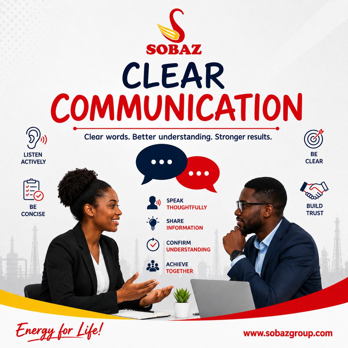 BazCommercial's tweet photo. Clear communication builds trust, strengthens teamwork, and drives results.

At SOBAZ, every conversation is an opportunity to deliver value through clarity, professionalism, and prompt action.

#SobazNigeria #ClearCommunication #SOBAZ  #LeadershipDevelopment #EnegyforLife https://t.co/T2UytLWBal