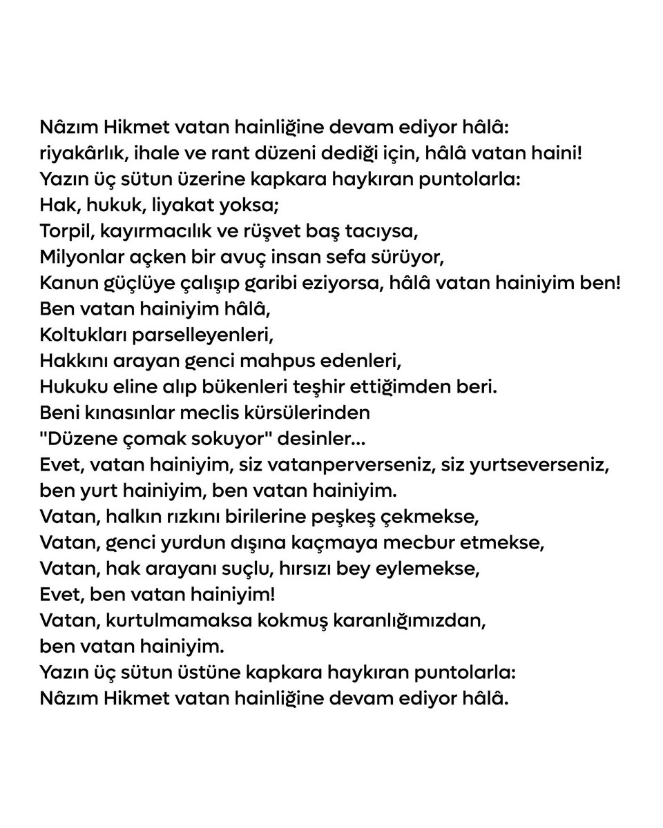 vekilince's tweet photo. Nazım Hikmet bugün yaşasaydı şunları yazardı: https://t.co/uHARb6uSqB