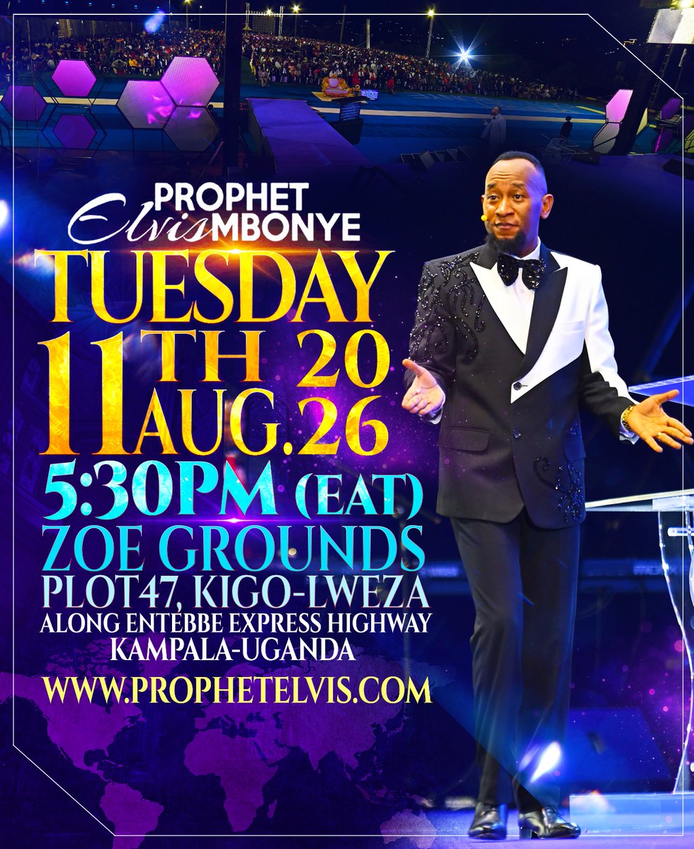 Prophet_elvis's tweet photo. Prophet Elvis Mbonye this Tuesday August 11, 2026 5:30pm at plot 47 Kigo-Lweza, Kampala Uganda.
📌https://t.co/pRyYT597ny
#ProphetElvisMbonye https://t.co/GF0SVOKS0N