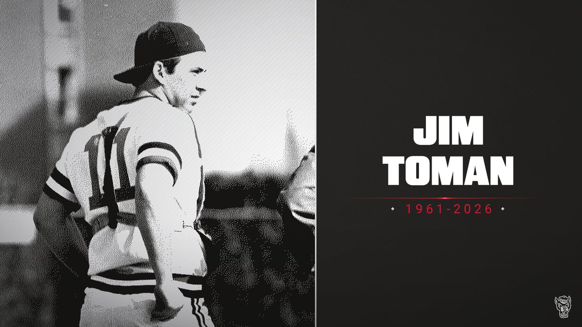 NCStateBaseball's tweet photo. We are saddened to share the passing of former Wolfpack catcher, team captain, and assistant coach Jim Toman. 

Our thoughts &amp; prayers go out to Jim's family and friends.

📰: https://t.co/pmybpD0Cdz https://t.co/9FMure2mVi