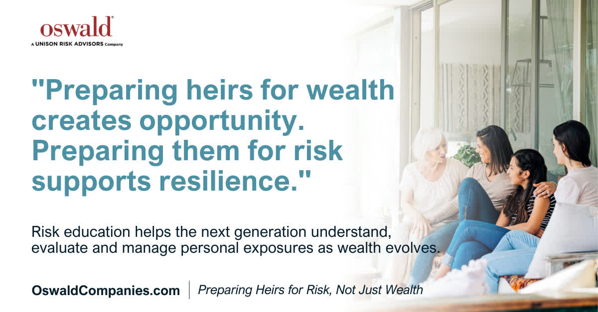 OswaldCompanies's tweet photo. Preparing heirs means more than teaching investment strategy and wealth stewardship. It also means helping them understand the risks that come with inherited wealth and how those risks can affect lifestyle, reputation and financial stability: https://t.co/CjUvPfizIl https://t.co/Sfh039yOhp