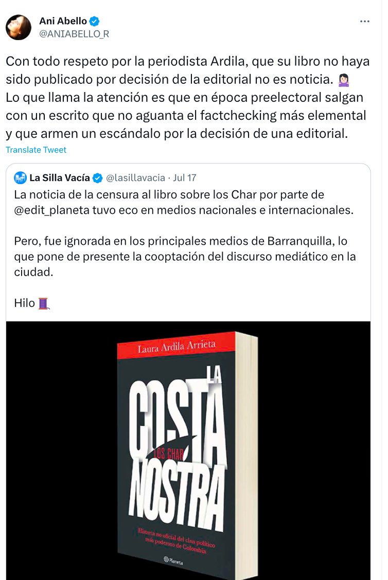 Laura_Ardila_A's tweet photo. La nueva viceministra de Cultura celebra los intentos de censura a libros (que no ha leído y jamás han sido rectificados). Y es ampliamente reconocida por actuar como matoneadora digital en favor de un clan político.

Que viva el saber y el pensamiento crítico. https://t.co/O6Euhi0BfT