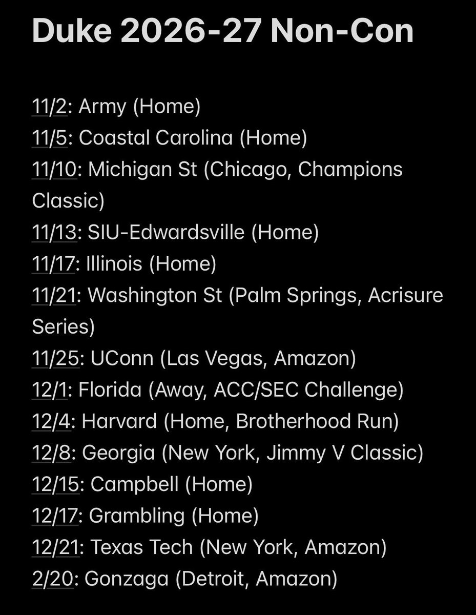 MarkAStouffer's tweet photo. With this announcement, Duke now has a full non-conference schedule: https://t.co/3ijkdQLzy9