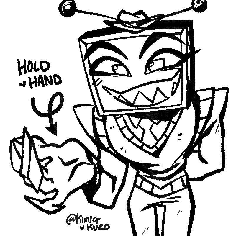 KiingKuro's tweet photo. This sweet boy wants to make a deal, Just shake his hand!  #hazbinhotelvox #hazbinhotel https://t.co/wlifJmyrdA