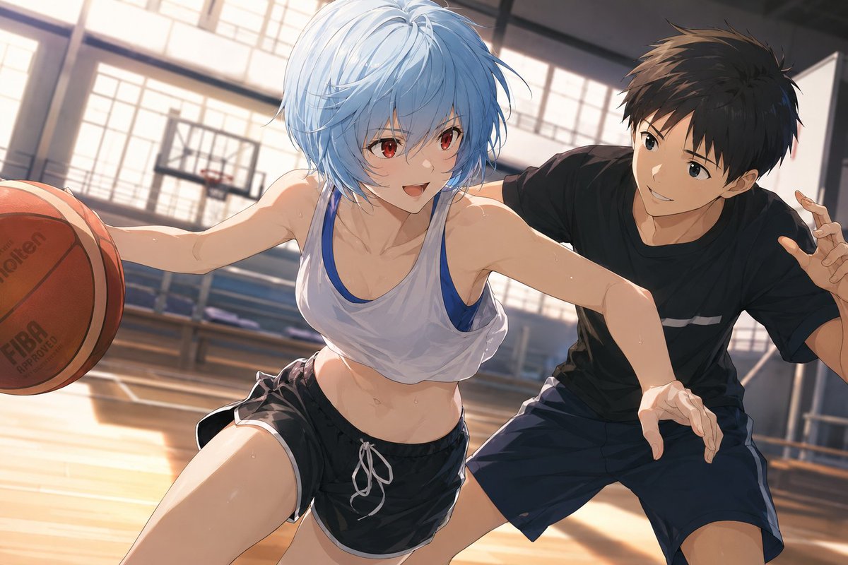 ReiShinActive's tweet photo. Rei drives hard on the court. Shinji stays right with her — pure fire and smiles.
#ReiShin #シンレイ #Evangelion #エヴァンゲリオン #ReiAyanami #綾波レイ #ShinjiIkari #碇シンジ #anime https://t.co/soQ7lRdvd1