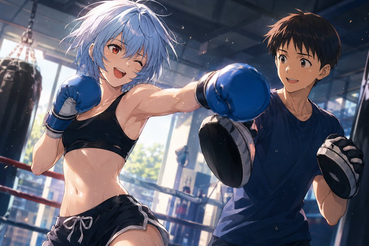 ReiShinActive's tweet photo. Shinji never expected Rei to be this cute and full of energy during boxing practice.
#ReiShin #シンレイ #Evangelion #エヴァンゲリオン #ReiAyanami #綾波レイ #ShinjiIkari #碇シンジ #anime https://t.co/TtyOh6QwMm