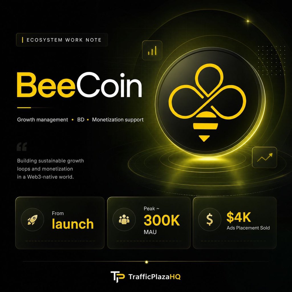 TrafficPlaza's tweet photo. 🐝 Ecosystem note: @BeeeCoin 

TrafficPlaza supported BeeCoin from launch with growth, BD, social, and monetization.

At peak:
300K+ MAU

Growth is not only users.

It’s distribution, partnerships, monetization, and strong loops.

#TelegramMiniApps #TON https://t.co/UKf9DNaMN2
