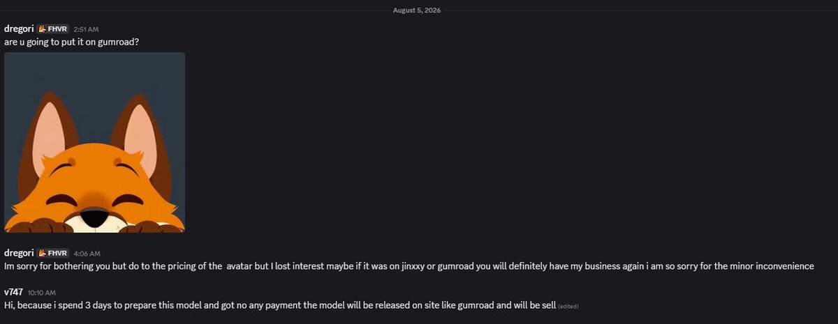 V__747's tweet photo. @DreamingHeart74 Yeah
I prepared this model, commisioner tell that will pay by 10th
I waited but next day i got this message
So i've got no any payment
I told from very beginning that preparing cost 100 dollars and customer was fine with this price but change their mind later
I have no idea why https://t.co/bGGiKvzFrP