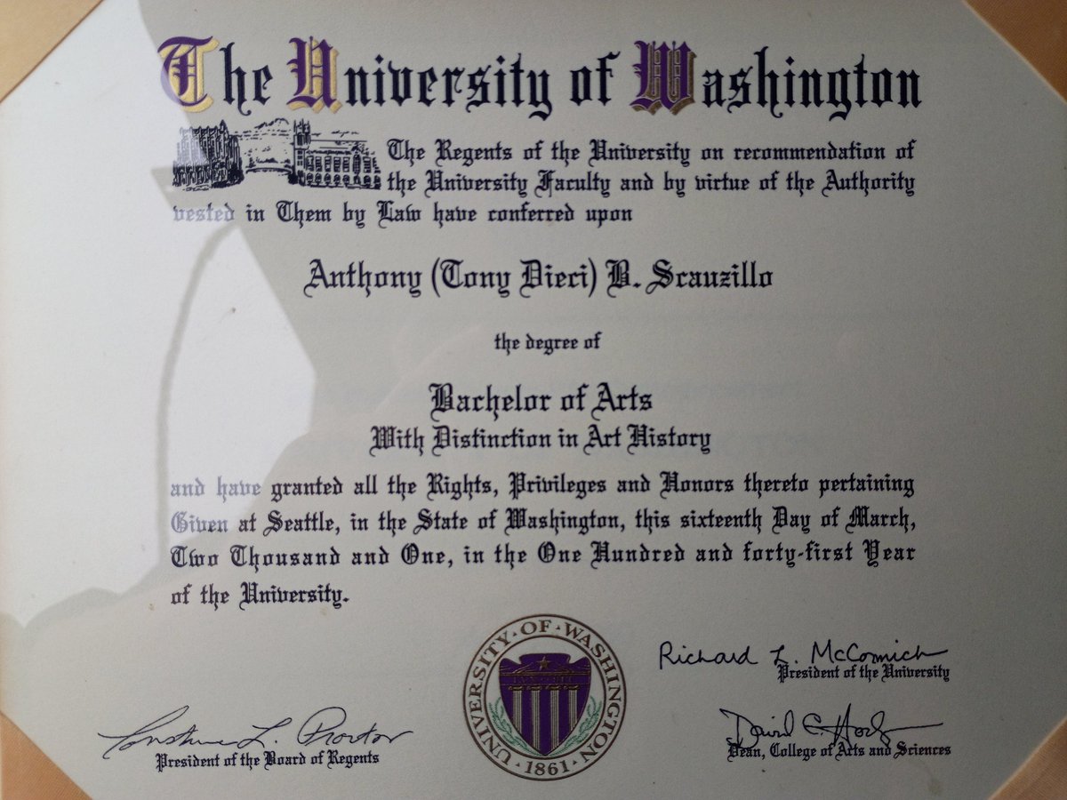 TonyGoldenCali's tweet photo. My diploma from the #UniversityOfWashington... #TonyScauzilloGolden #AnthonyScauzillo  #UW @UW @UWMedicine @UWalum @uwmnewsroom

Graduated #HonorsLevel w/ #Distinction in #ArtHistory ... #Architecture minor... Mainly studied what geniuses do throughout #WesternCivilization... https://t.co/F2efjwUXpI