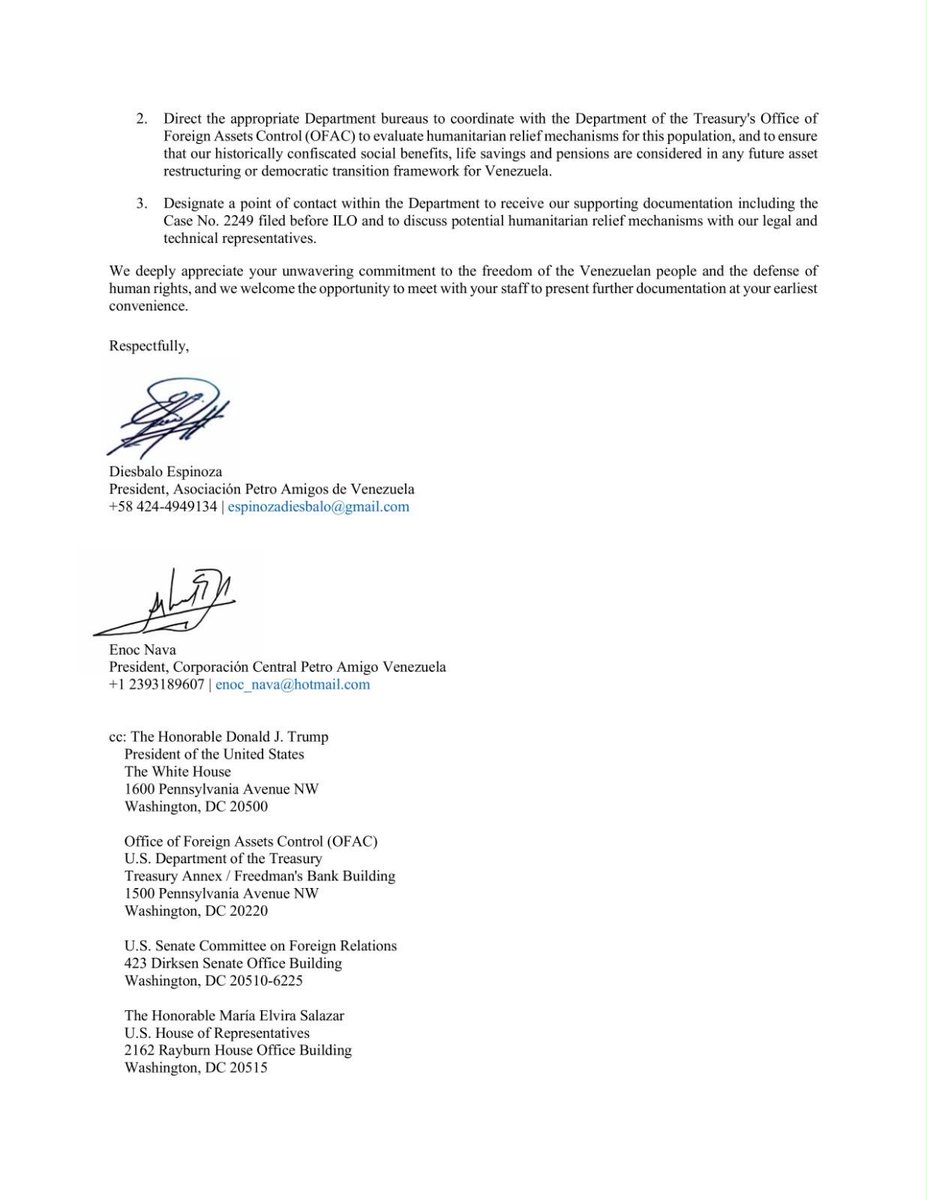 TelmoAcost76136's tweet photo. Dear Secretary @SecRubio @marcorubio My name is Telmo Acosta, one of the ~23,000 former PDVSA victims described on the letter from @petroamigosvzla
@realDonaldTrump
@POTUS @USTreasury
@SenateForeign
@RepMariaSalazar @SenTimKaine
@SenRickScott @SecKennedy https://t.co/IlXxuUEAII