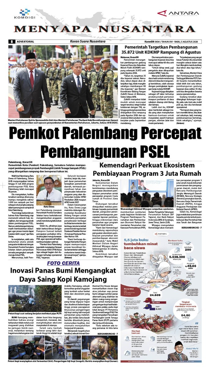 KoranSN's tweet photo. Berkarya Untuk Negeri
Menyapa Nusantara
Edisi Cetak Rabu 5 Agustus 2026

#menyapanusantara2026 https://t.co/9EC5QVn7Q0