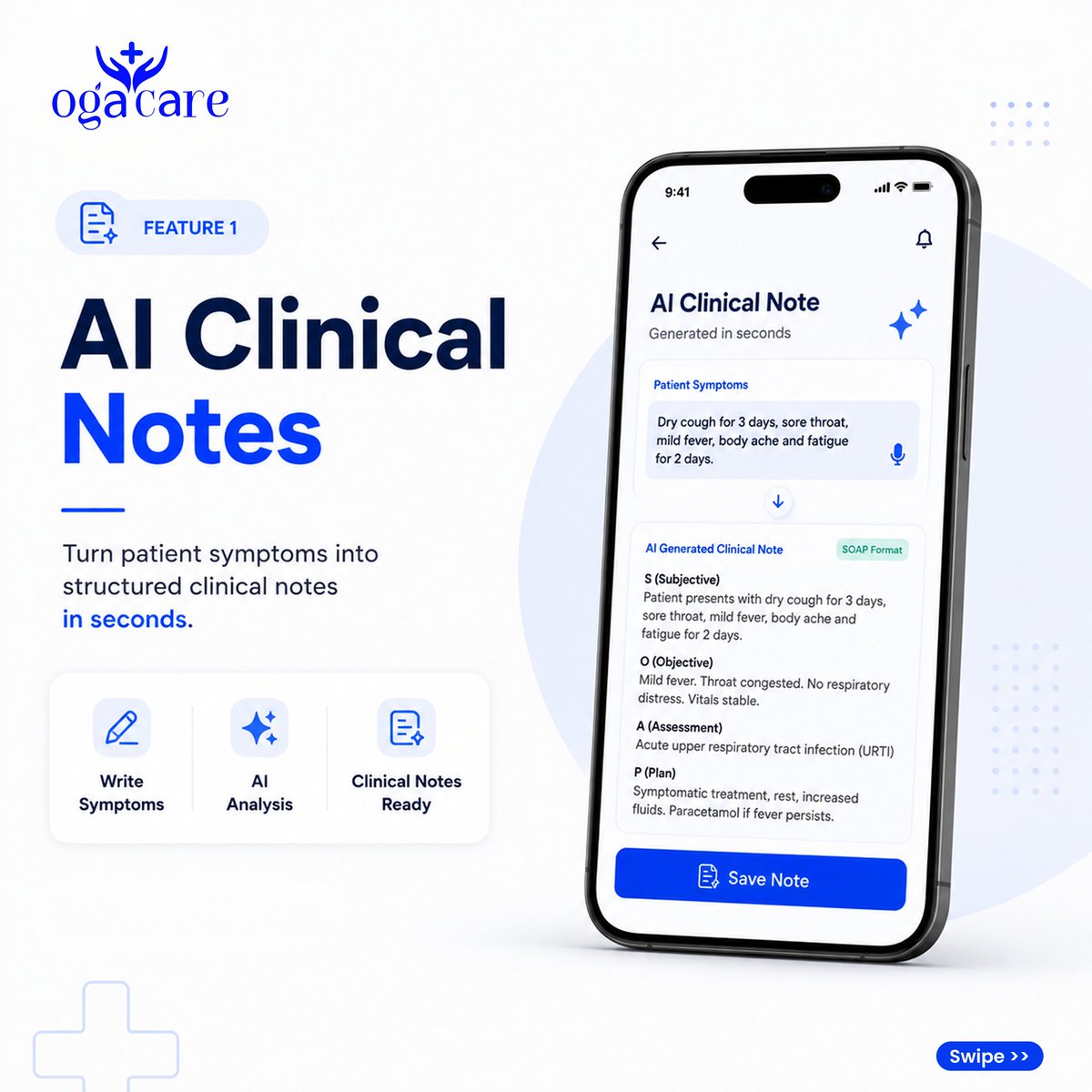 Ogacare's tweet photo. Meet the OGA Care AI Workflow:

📝 AI Clinical Notes
🎙️ AI Voice Notes
💊 Drug &amp; Pharmacy Hub
Everything from patient conversations to smarter prescribing—powered by AI.

Full workflow video drops tomorrow—stay tuned!

🌐 https://t.co/4uD5i7WuKT

#OGACare #HealthTech  #MedicalAI https://t.co/aBqwtVlEHW