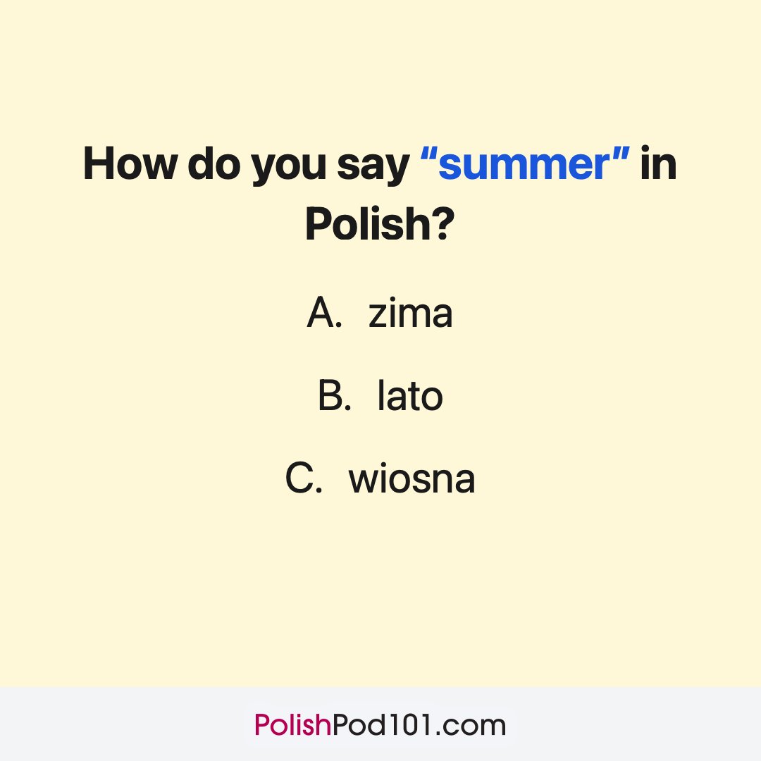 PolishPod1O1's tweet photo. Can you answer this quiz? ☀️ P.S. Get your Free 2,000 Polish Words for everyday life eBook here: https://t.co/aHgXWNpIM4 https://t.co/tBSSESVKsP