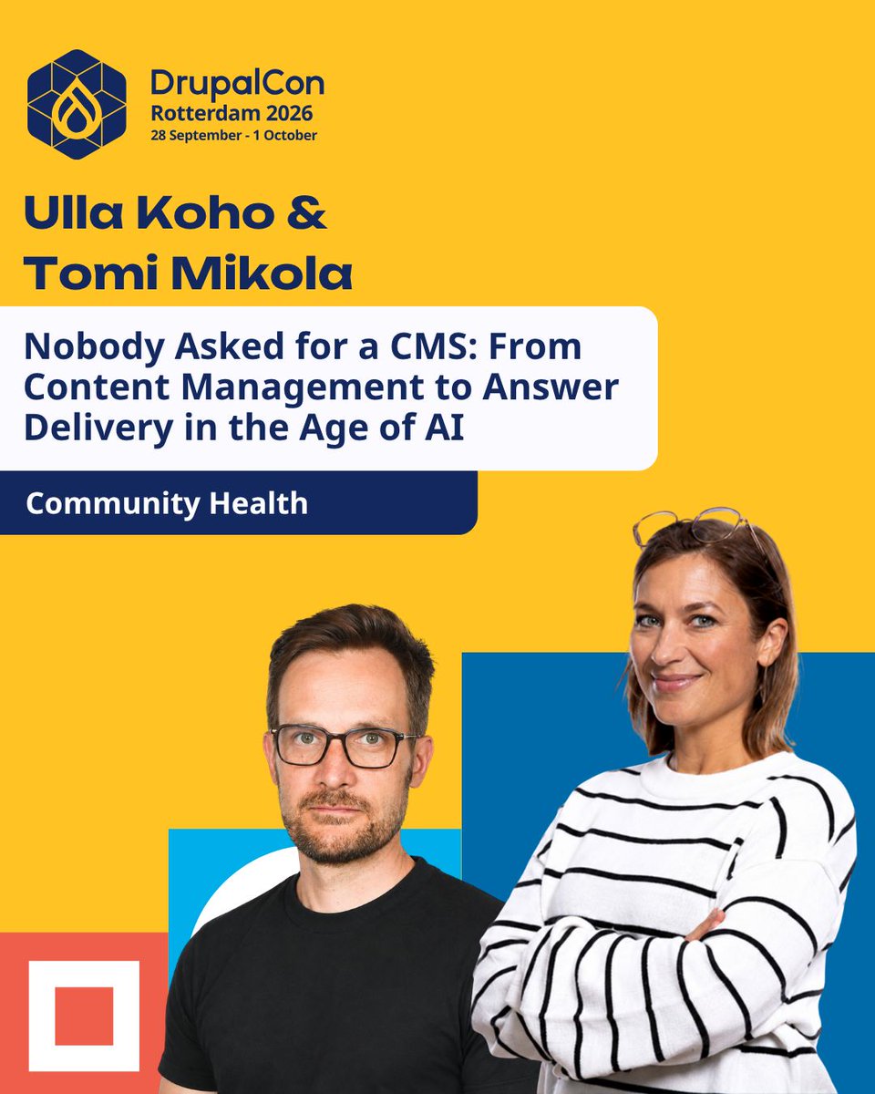 DrupalConEur's tweet photo. Meet the Speakers | Tomi Mikola &amp; Ulla Koho

Explore how AI is shifting digital experiences from content management to answer delivery—and what that means for the future of content platforms.

📅 30 Sep | 10:45

#DrupalConRotterdam #DrupalAI https://t.co/Li7wPZsiMY