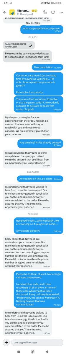 saini247's tweet photo. @flipkartsupport Update: 4 calls, but every response has been the same: "Please wait, we're working on it." Still no resolution, no timeline, and the expired Flipkart Black activation code has not been replaced. Proof attached. @Flipkart @flipkartsupport https://t.co/7BqQGF5MrE