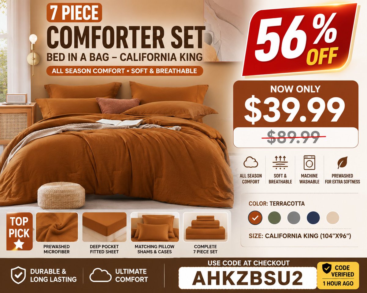 AmazonBBZ's tweet photo. California King Comforter Set

Only $39.99 (56% Off)
Use Code: AHKZBSU2

🔗 Link: https://t.co/o7kZDAPcuS https://t.co/gkXBlL5LPz