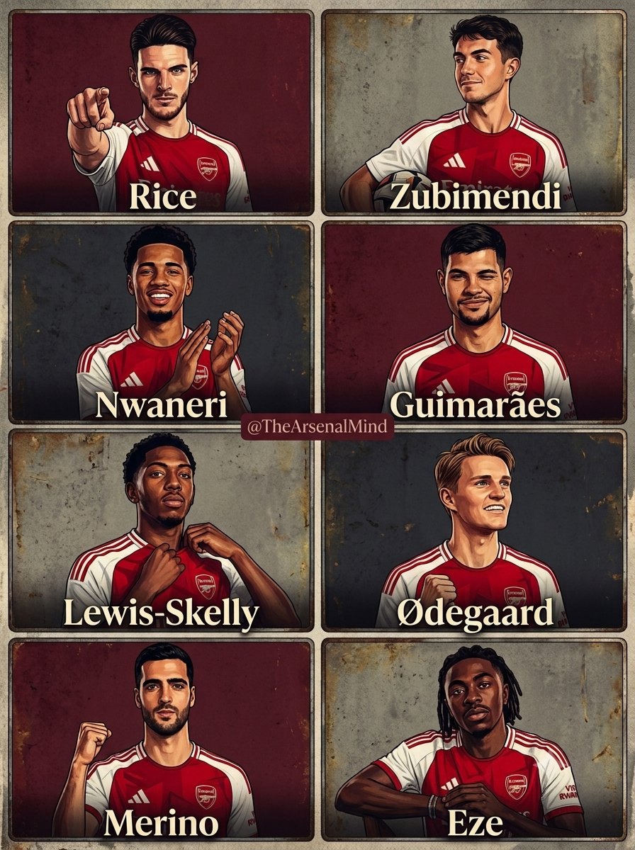 TheArsenalMind's tweet photo. Look at this midfield. Who makes your starting three for Arsenal? https://t.co/U3fwQM7gLl