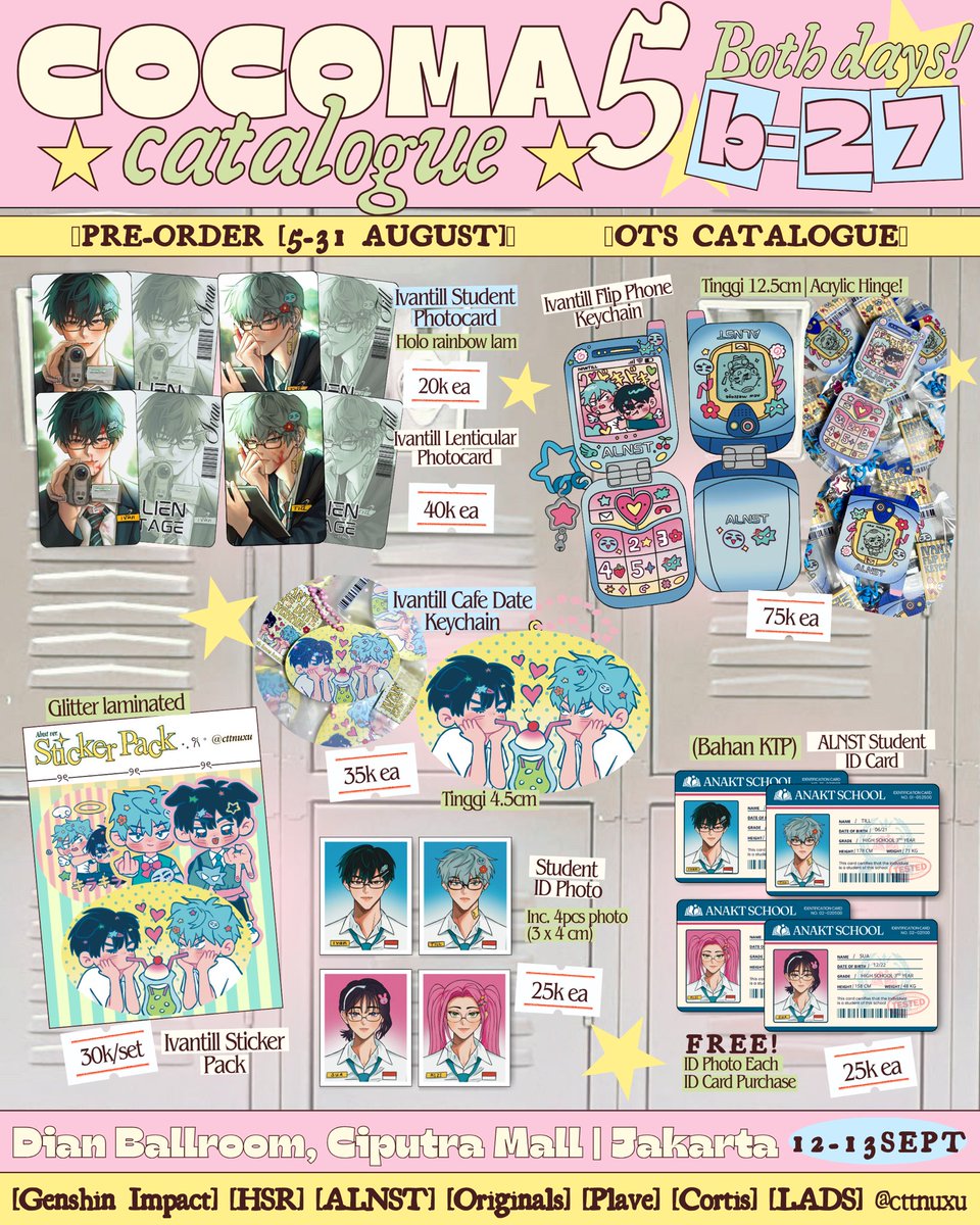 cttnuxuu's tweet photo. (1/2) [💗+🔁 are appreciated ୧⍤⃝💐]

Cttnuxu’s #COCOMA5 PO &amp; Mail Order

📅 Period: 5 - 31 August 2026
🛒Pick up/Mail order via oren
📍Booth [B-27 &amp; 28]
📎 Originals | Genshin | HSR | ALNST | Love &amp; Deepspace | Plave | Cortis

More info &amp; 🔗 below!

#cocoma5catalogue #cocoma https://t.co/TbxH80tQbz