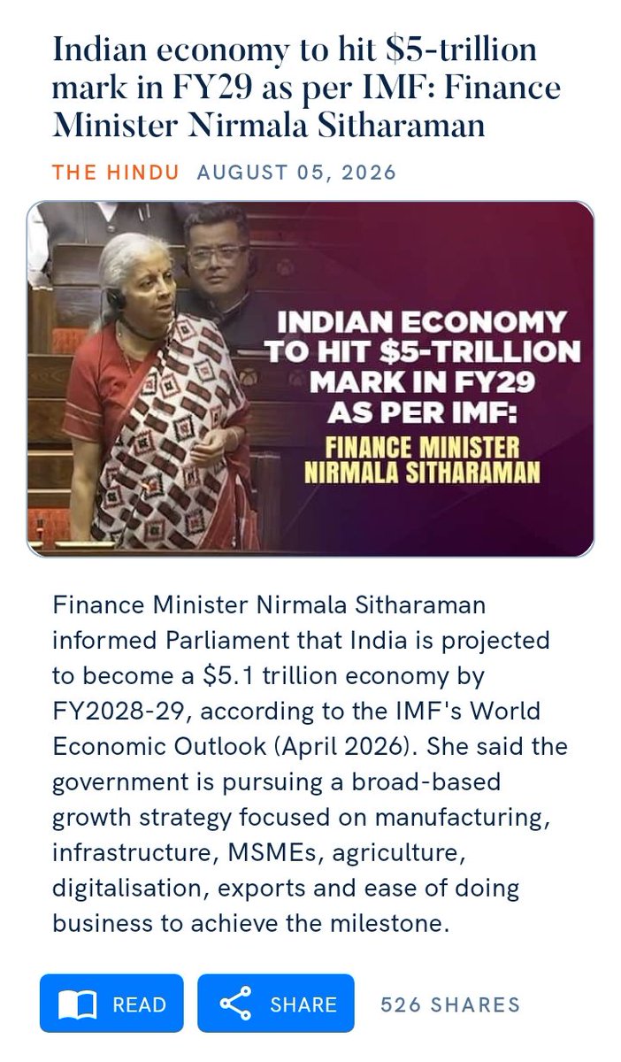 SumitraBJPMP's tweet photo. Indian economy to hit $5-trillion mark in FY29 as per IMF: Finance Minister Nirmala Sitharaman
https://t.co/01FfHlSqjh

via NaMo App https://t.co/CsytD34z9e