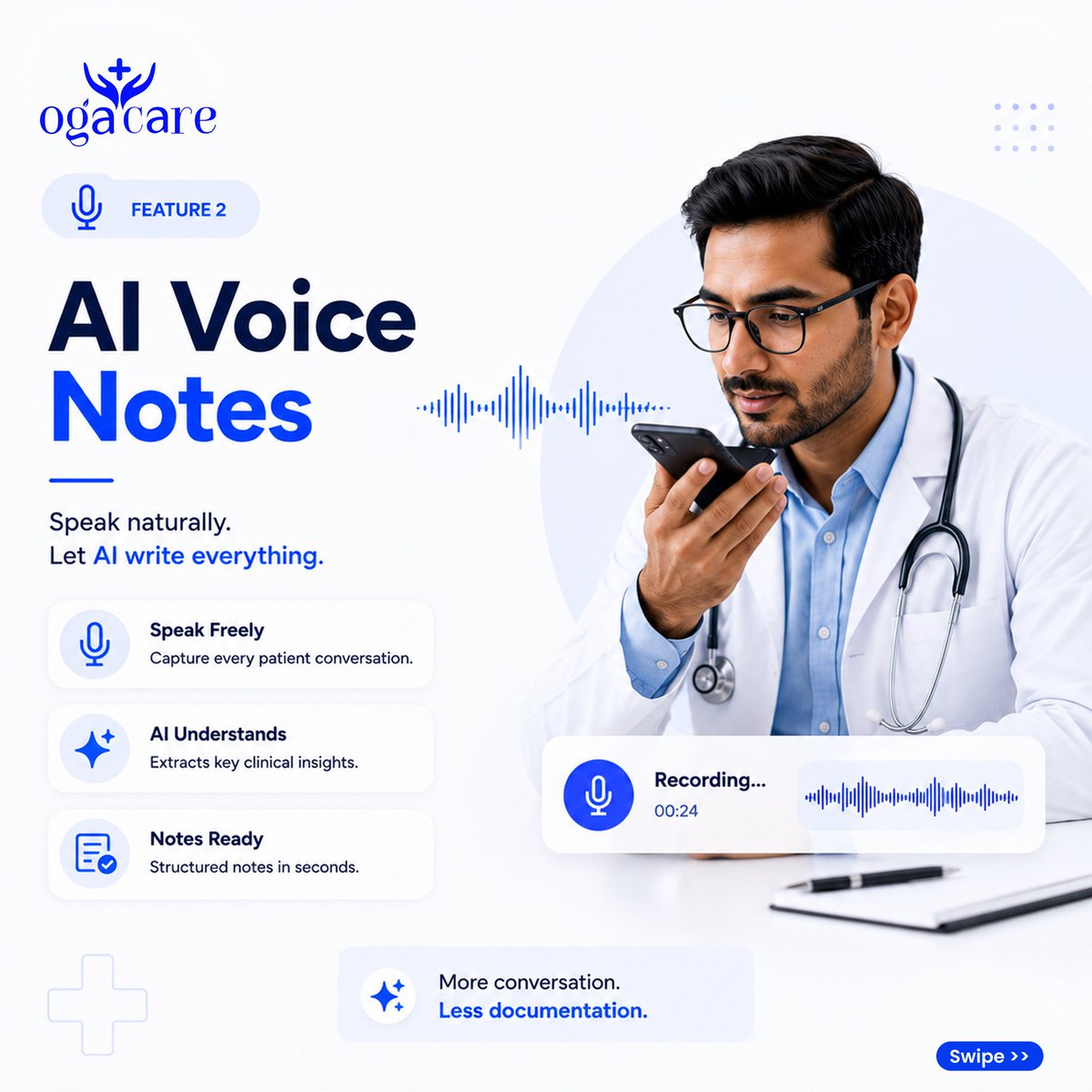 Ogacare's tweet photo. Meet the OGA Care AI Workflow:

📝 AI Clinical Notes
🎙️ AI Voice Notes
💊 Drug &amp; Pharmacy Hub
Everything from patient conversations to smarter prescribing—powered by AI.

Full workflow video drops tomorrow—stay tuned!

🌐 https://t.co/4uD5i7WuKT

#OGACare #HealthTech  #MedicalAI https://t.co/aBqwtVlEHW