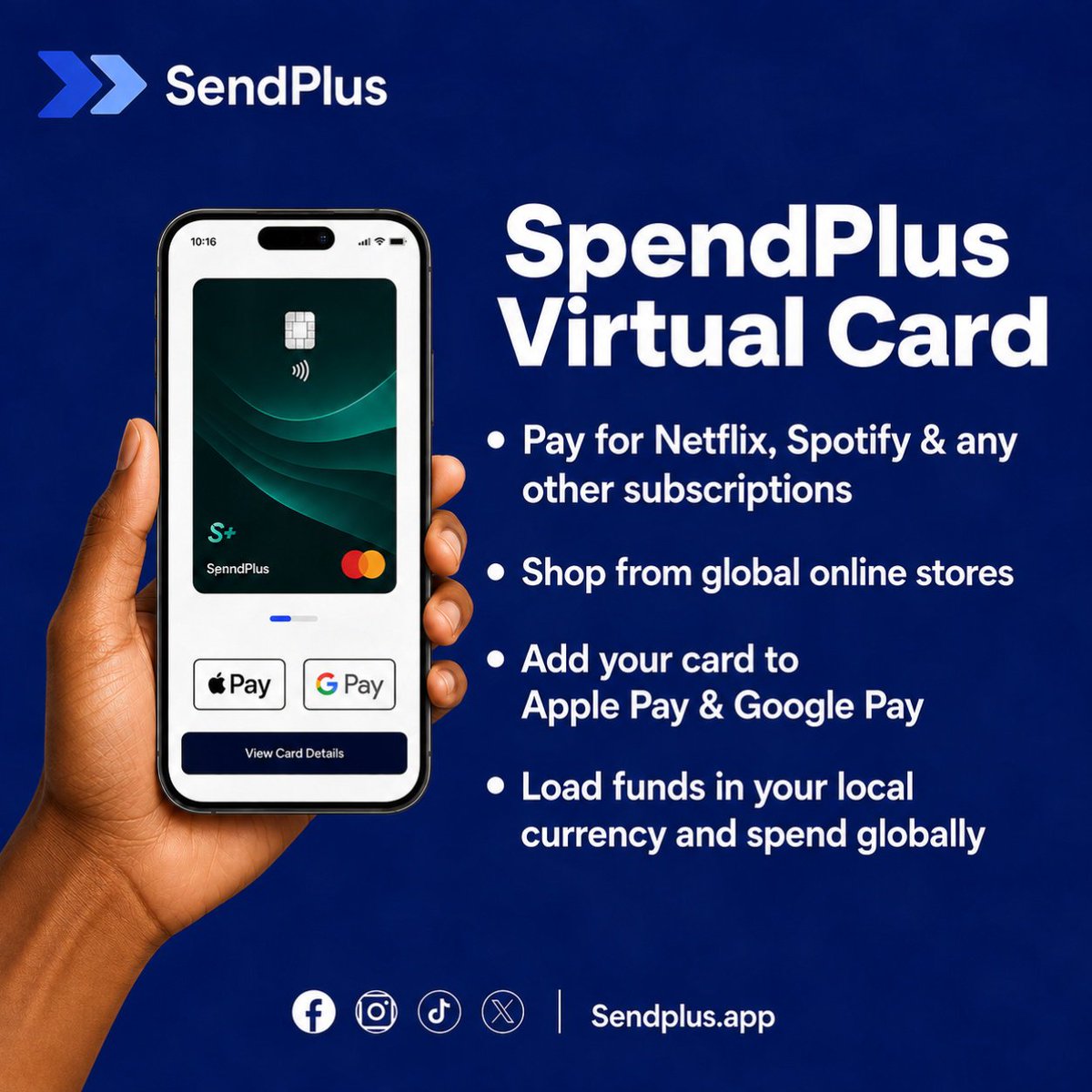 getsendplus's tweet photo. Remember when paying online felt impossible?

Those days are over.

With the SpendPlus Virtual Card, online payments are finally within reach. Whether it's streaming your favorite shows, shopping from global stores, or paying for the services you rely on every day. https://t.co/J3H866plI8
