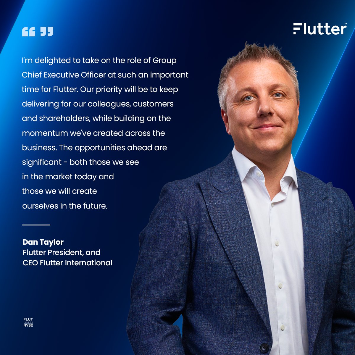 FlutterEnt's tweet photo. As part of our Q2 2026 earnings release today, we’ve announced the appointment of a new Group CEO, Dan Taylor, effective from the start of October. Peter Jackson will step down at the end of September and will remain an advisor through to the end of the year. $FLUT