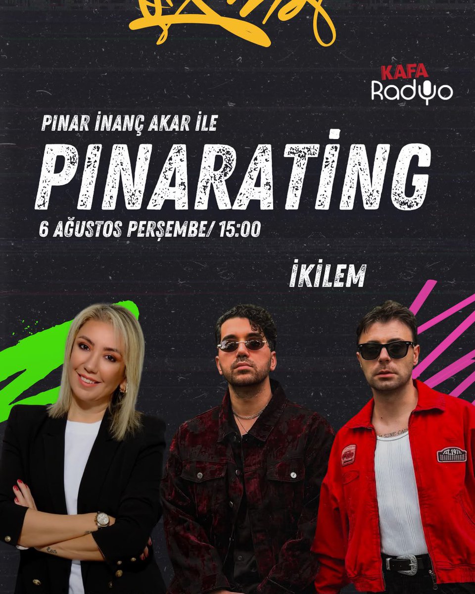 kafaradyo's tweet photo. Bu hafta Pınarating’te konuğumuz: @ikilemmusic 🥳

Pınar İnanç Akar’la Pınarating, hafta içi her gün saat 14.10’da KAFA Radyo’da sizlerle buluşuyor. 📻 🎶 https://t.co/wX1uHZ7pmh